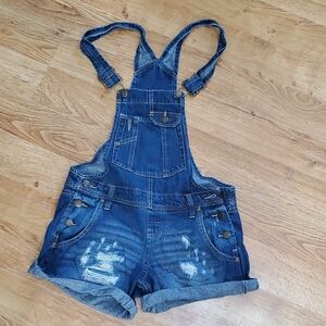 Denim Distressed Overalls. A1.